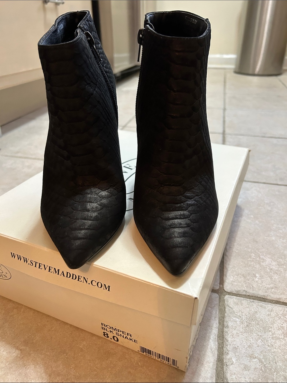 Steve Madden Romper black snake booties size 8 EUC